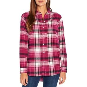 GAP Women's Pink and White Plaid Button-Down Shirt
